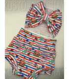 Patriotic Melon Stretchy Head Wrap,  Headwrap, Baby Headband, July Fourth Headband, Piggie Set, Clip Bow, 4th of July Bow, Summer Headwrap