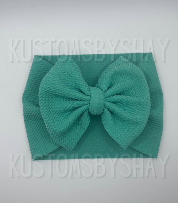 Teal Stretchy Head Wrap, Seafoam  Headwrap, Baby Headband, Seafoam Bow Headband, Seafoam Green Bow, Piggie Set, Clip Bow, Solid Teal Bow