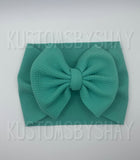 Teal Stretchy Head Wrap, Seafoam  Headwrap, Baby Headband, Seafoam Bow Headband, Seafoam Green Bow, Piggie Set, Clip Bow, Solid Teal Bow