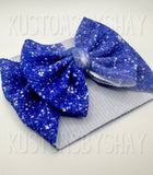 Blue Glitter Stretchy Head Wrap, Royal Blue Headwrap, Baby Headband, Blue Bow Headband, Blue Bow, Piggie Set, Clip Bow, Glitter Blue Bow