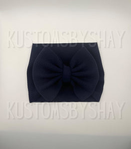 Navy Blue Stretchy Head Wrap, Navy Blue Headwrap, Baby Headband, Blue Bow Headband, Navy Blue Bow, Piggie Set, Clip Bow, Solid Blue Bow