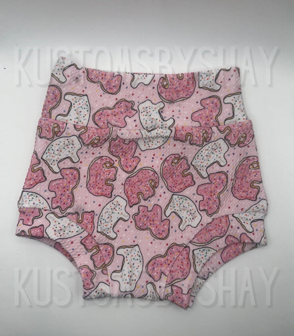 Animal Cracker Bummies, Bloomers, Baby Bummies, Pink Diaper Cover, Cookie Print Diaper Cover, Baby Shorts, Bloomers, Frosted Cookie Bummies