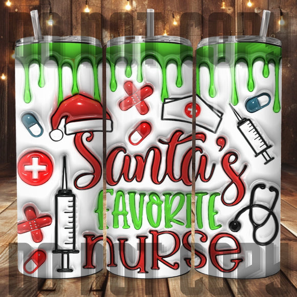 Santas Favorite Nurse 3D Inflated Tumbler Sublimation Transfer | Sublimation Transfer | Ready to Press Tumbler Transfer | 3D | NOT A DIGITAL