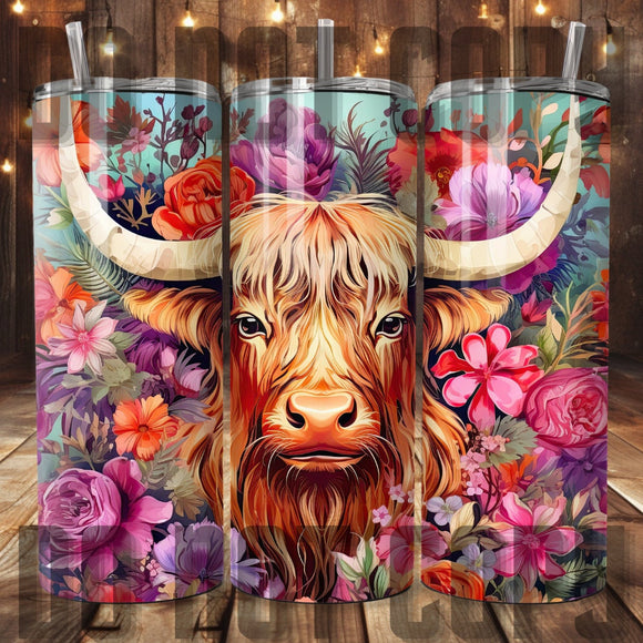 Highland Cow Floral Tumbler Sublimation Transfer | Sublimation Transfer | Ready to Press Tumbler Transfer | Floral Cow | NOT A DIGITAL