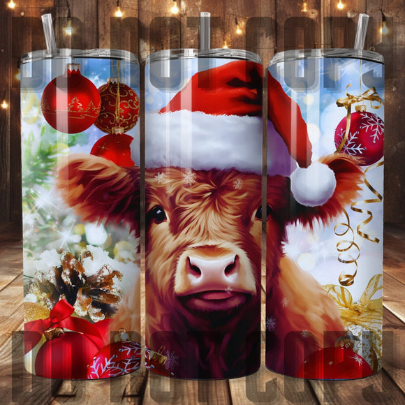 Christmas Highland Cow Tumbler Sublimation Transfer | Sublimation Transfer | Ready to Press Tumbler Transfer | Christmas Cow | NOT A DIGITAL