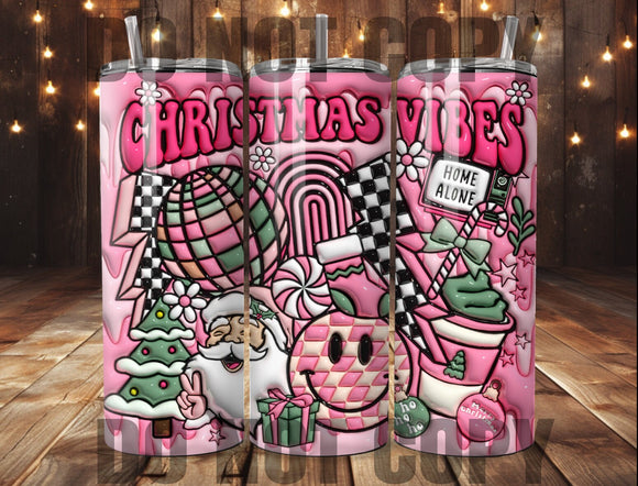 Pink Christmas Vibes Inflated 3D Tumbler Sublimation Transfer | Sublimation Transfer | Ready to Press Transfer | Christmas | NOT A DIGITAL