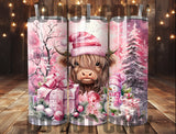 Pink Christmas Highland Cow Tumbler Sublimation Transfer | Sublimation Transfer | Ready to Press Transfer | Christmas Cow | NOT A DIGITAL