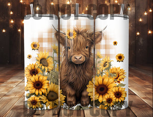 Floral Highland Cow Tumbler Sublimation Transfer | Sublimation Transfer | Ready to Press Tumbler Transfer | Sunflower Cow | NOT A DIGITAL
