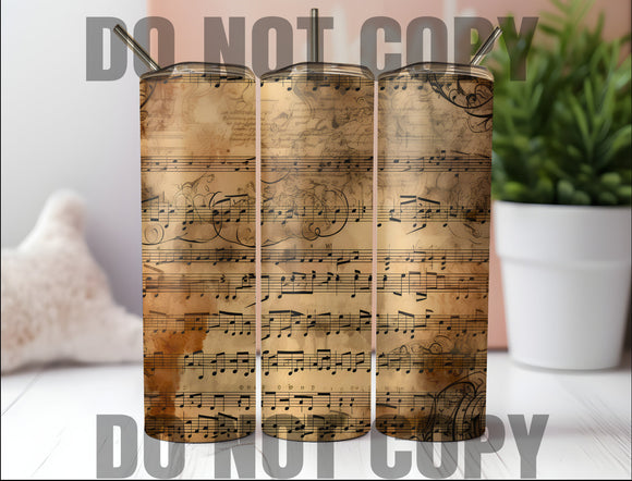 Vintage Music Notes Tumbler Sublimation Transfer | Music Note Sublimation Transfer | Ready to Press | Vintage Print | NOT A DIGITAL