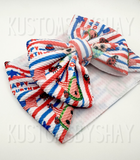 Patriotic Melon Stretchy Head Wrap,  Headwrap, Baby Headband, July Fourth Headband, Piggie Set, Clip Bow, 4th of July Bow, Summer Headwrap